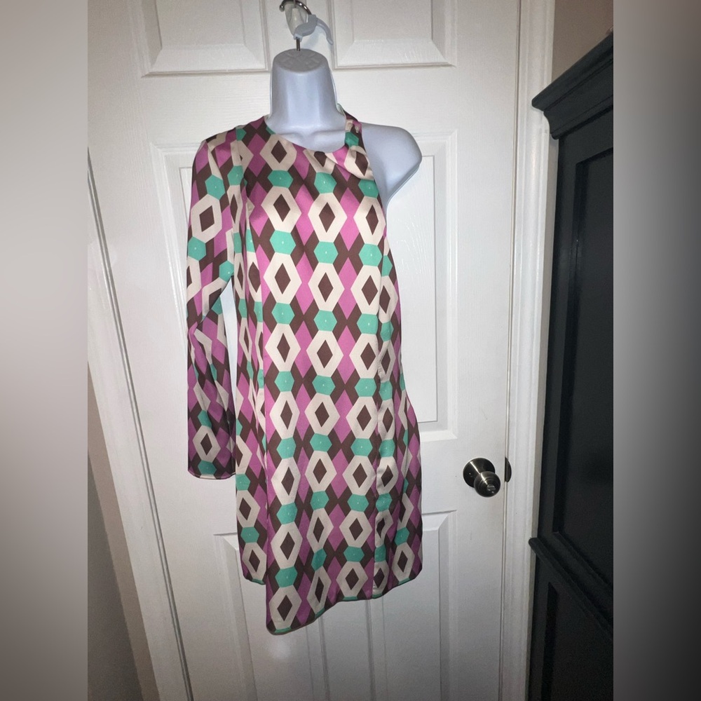 NWT Zara Women’s Large Satin Effect Mini Dress One Shoulder Pink Blogger Fav L - Picture 2 of 16